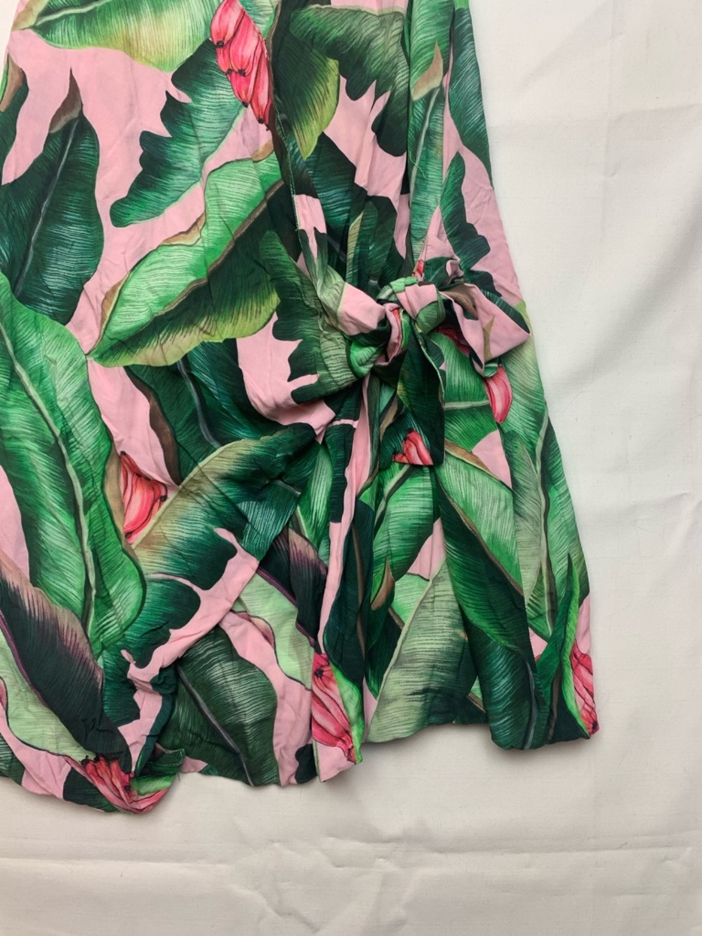 FARM Rio size small pink palms Green Tropical Leaf V-Neck Dress wrap mini tie - Picture 4 of 11